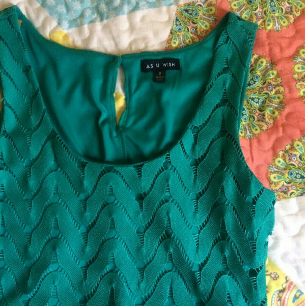 Lace Teal Shift Dress - Picture 3 of 3